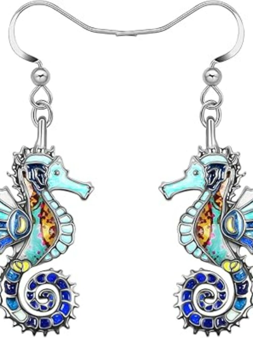 NEW Enamel Alloy Cute Seahorse Earrings Dangle Fun Beach Earrings Summer